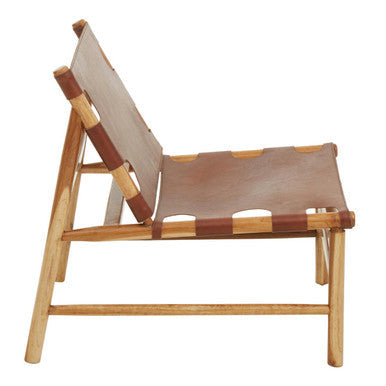 Kendari Antique Brown Leather and Teak Wood Sling Chair – dimensions