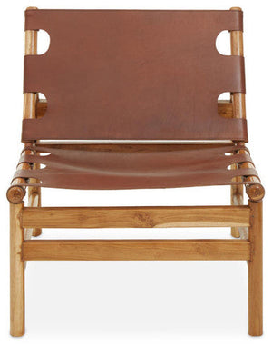 Kendari Antique Brown Leather and Teak Wood Sling Chair