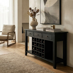 Fusion Black Mango Wood Console Table with Wine Storage – dimensions 2