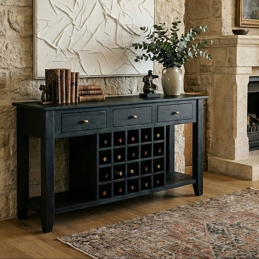 Fusion Black Mango Wood Console Table with Wine Storage