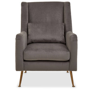 Doucet Grey Velvet High Back Chair – side view