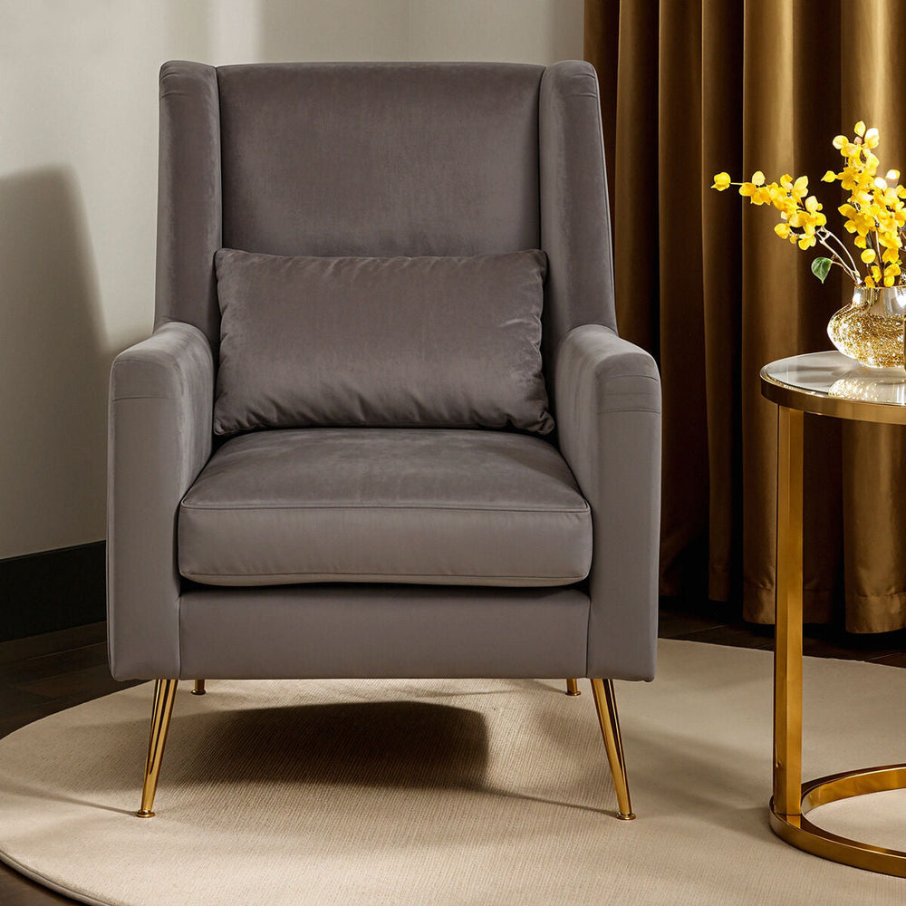 Doucet Grey Velvet High Back Chair