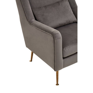 Doucet Grey Velvet High Back Chair – angle view