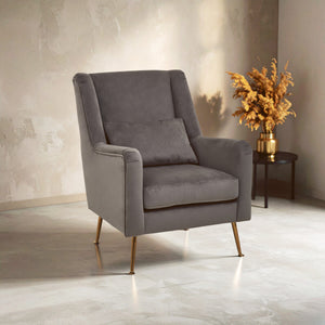 Doucet Grey Velvet High Back Chair – in room setting