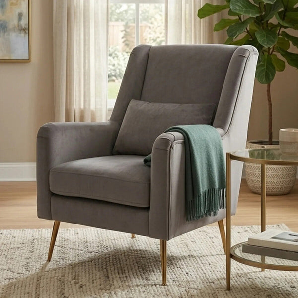 Doucet Grey Velvet High Back Chair – back view