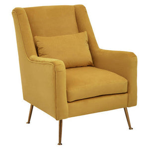 Doucet Yellow Velvet Chair with Gold Finish Legs – in room setting