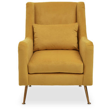 Doucet Yellow Velvet Chair with Gold Finish Legs