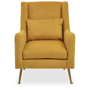 Doucet Yellow Velvet Chair with Gold Finish Legs – side view