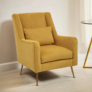 Doucet Yellow Velvet Chair with Gold Finish Legs – detail