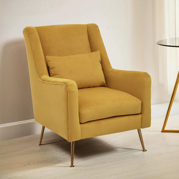 Doucet Yellow Velvet Chair with Gold Finish Legs – detail