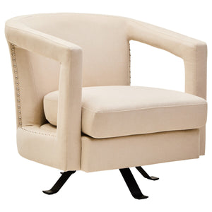 Hestia Beige Velvet Swivel Chair – in room setting