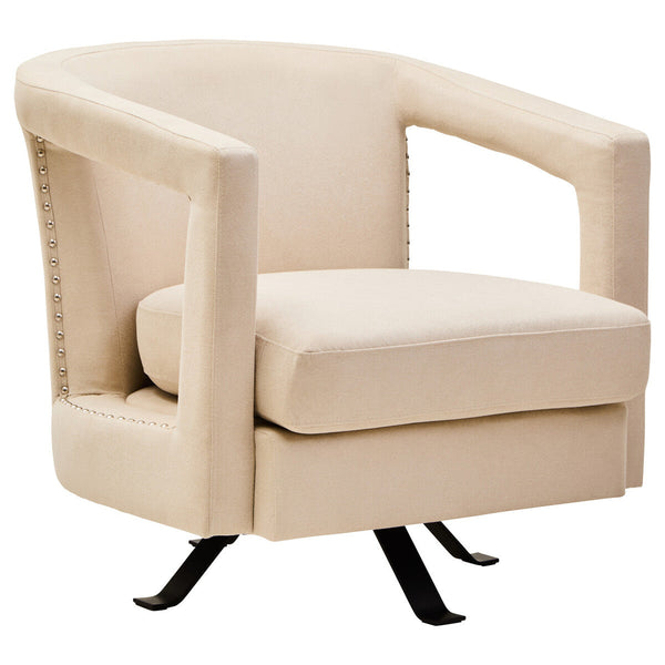 Hestia Beige Velvet Swivel Chair – in room setting