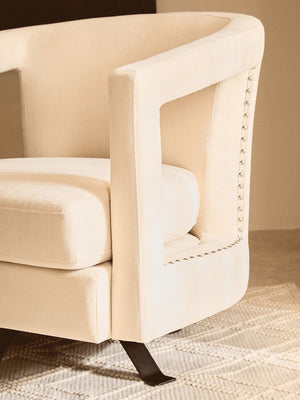 Hestia Beige Velvet Swivel Chair – side view 2