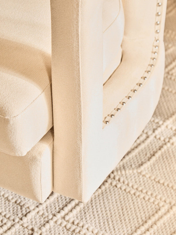 Hestia Beige Velvet Swivel Chair – in room setting 2