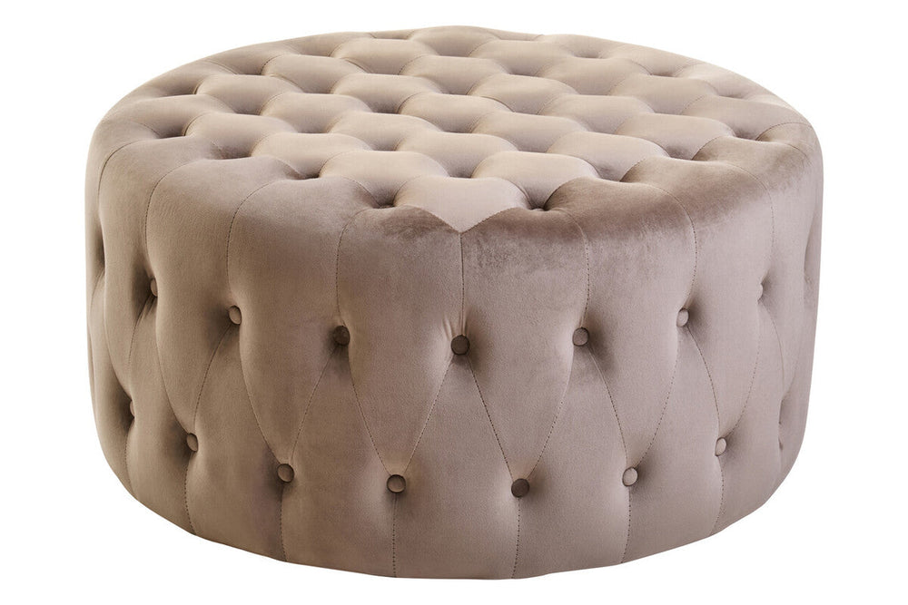Haley Mink Velvet Large Round Tufted Footstool