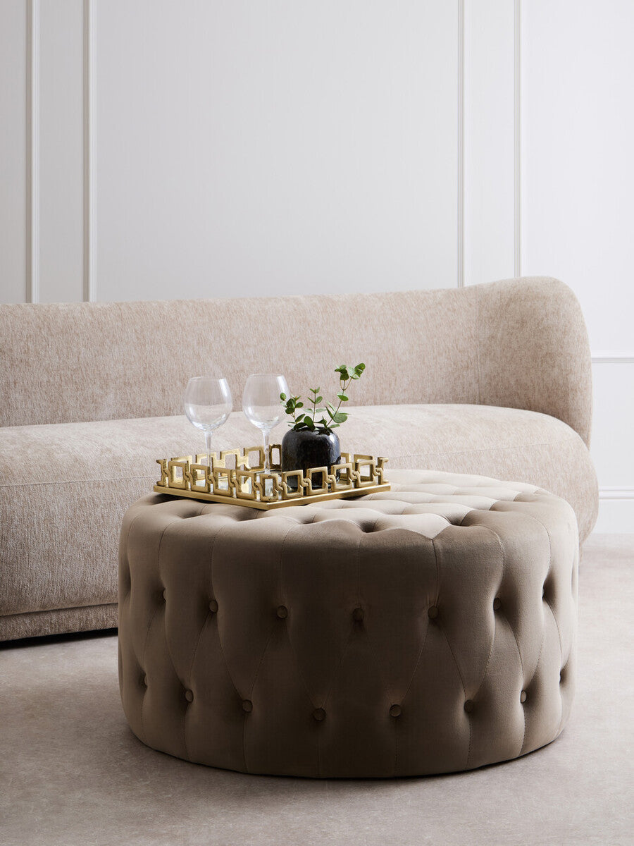 Haley Mink Velvet Round Footstool