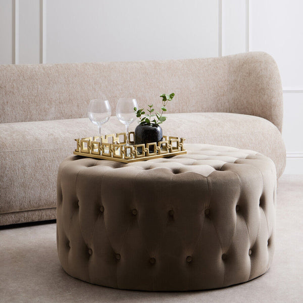 Haley Mink Velvet Large Round Tufted Footstool