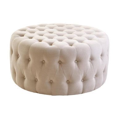 Haley Beige Velvet Round Footstool