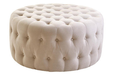 Haley Beige Velvet Large Round Tufted Footstool
