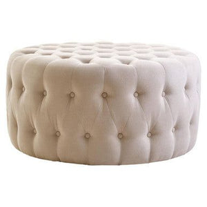 Haley Beige Velvet Round Footstool