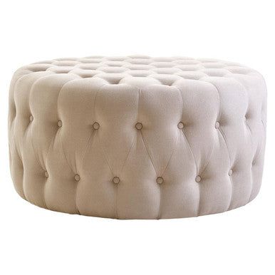 Haley Beige Velvet Round Footstool