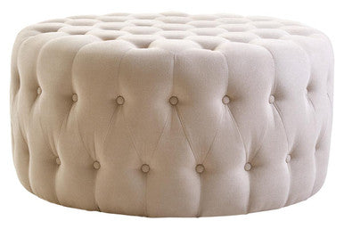 Haley Beige Velvet Large Round Tufted Footstool