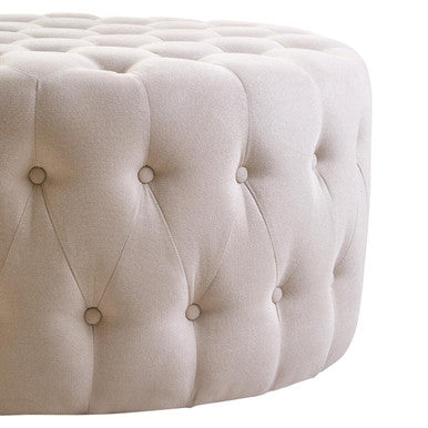 Haley Beige Velvet Large Round Tufted Footstool – detail