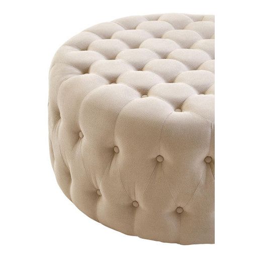 Haley Beige Velvet Round Footstool