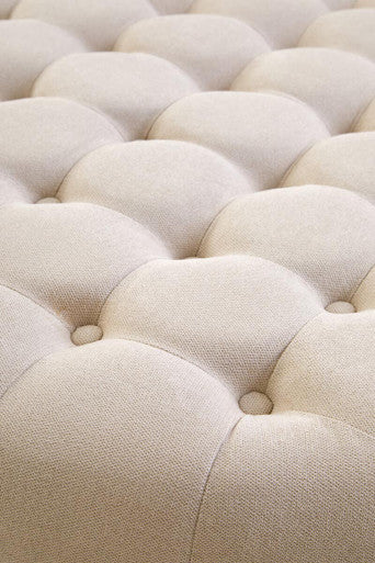 Haley Beige Velvet Large Round Tufted Footstool – dimensions