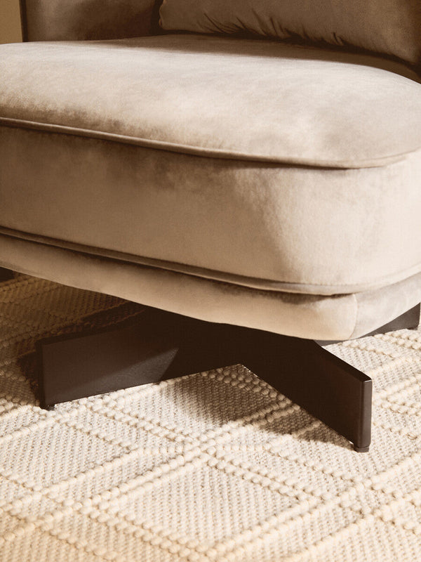 Hale Grey Velvet Swivel Chair with Cushion – in room setting