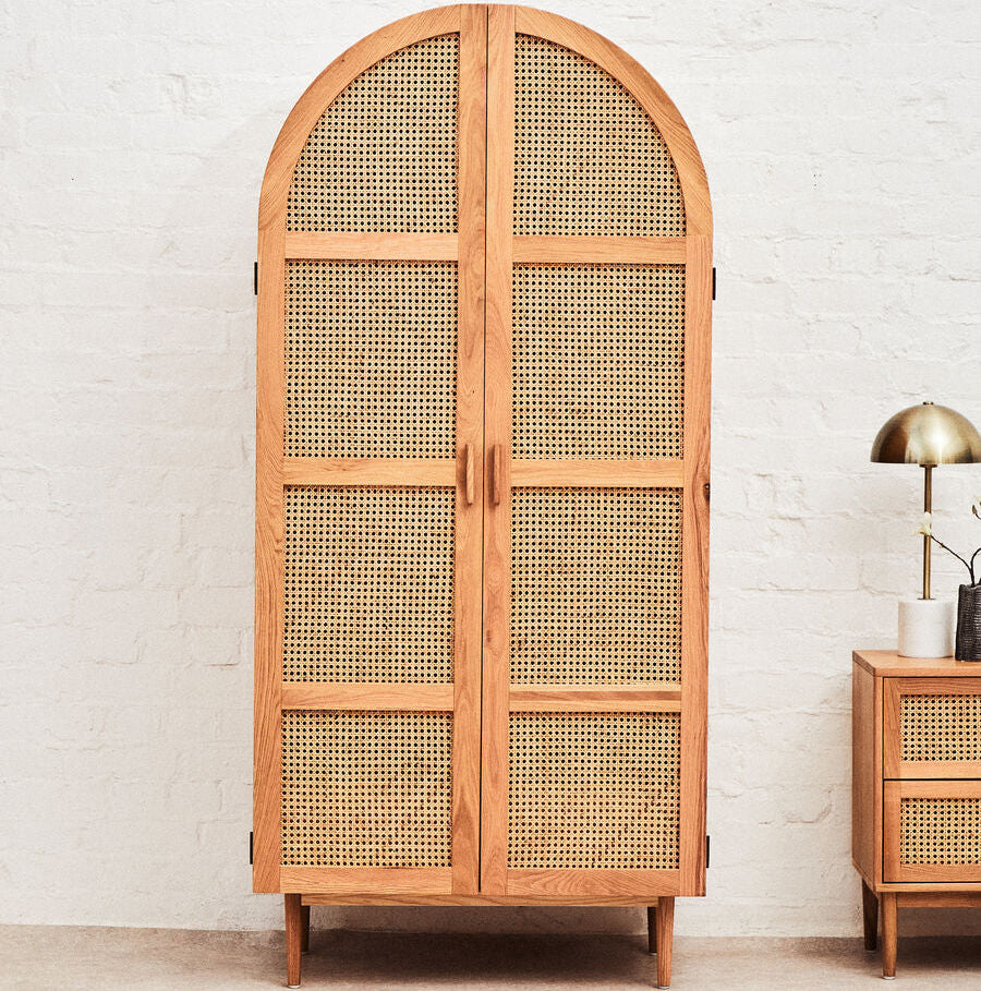 Lyon Natural Rattan and Oak Wood 2 Door Wardrobe