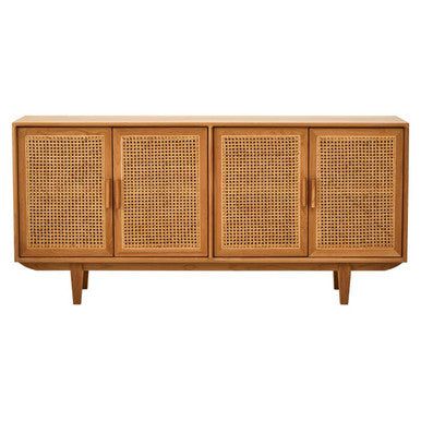 Lyon 4 Door Natural Rattan And Oak Sideboard