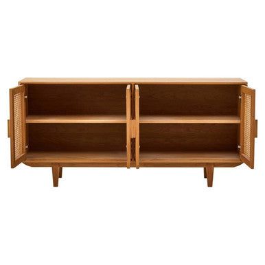 Lyon 4 Door Natural Rattan And Oak Sideboard