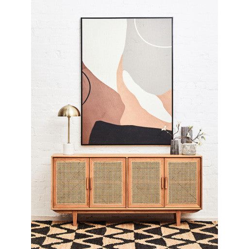 Lyon 4 Door Natural Rattan And Oak Sideboard