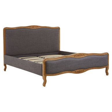 Parkside Grey Fabric and Oak Wood Super King Bed
