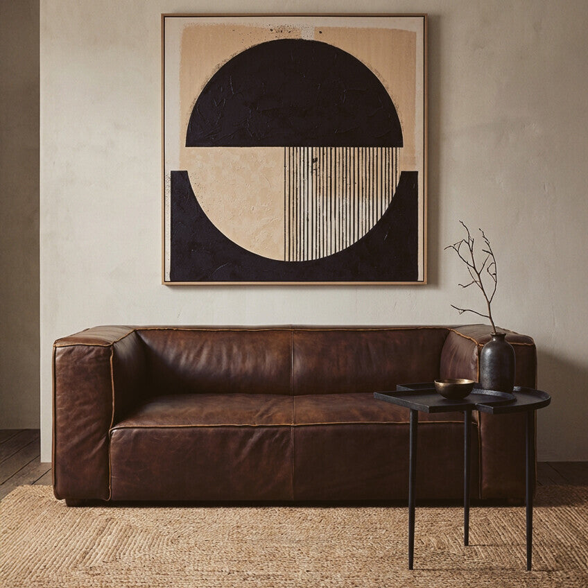 King Antique Brown Leather 2 Seater Sofa