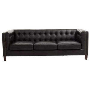 King Three Seater Antique Ebony Leather Sofa