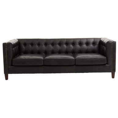 King Three Seater Antique Ebony Leather Sofa