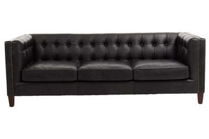 King Black Leather 3 Seater Modern Chesterfield Sofa