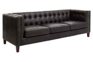 King Black Leather 3 Seater Modern Chesterfield Sofa – detail