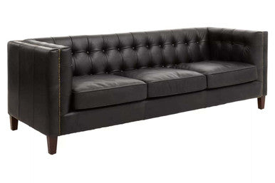 King Black Leather 3 Seater Modern Chesterfield Sofa – detail