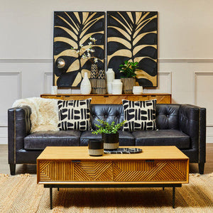 King Three Seater Antique Ebony Leather Sofa