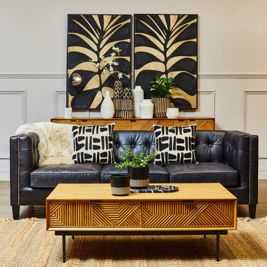 King Black Leather 3 Seater Modern Chesterfield Sofa – side view