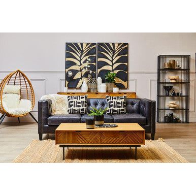King Three Seater Antique Ebony Leather Sofa