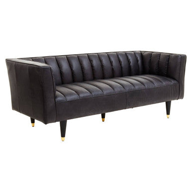 King Black Leather 3 Seater Sofa with Channel Tufting – detail