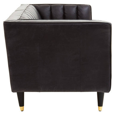 King Black Leather 3 Seater Sofa with Channel Tufting – close-up