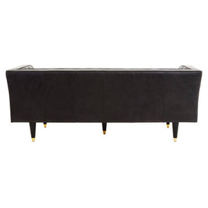 King Black Leather 3 Seater Sofa with Channel Tufting – back view