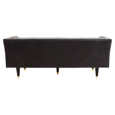 King Black Leather 3 Seater Sofa with Channel Tufting – back view