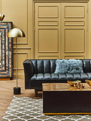 King Black Leather 3 Seater Sofa with Channel Tufting – in room setting