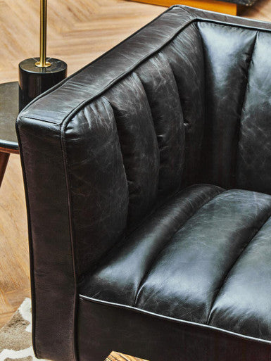 King Black Leather 3 Seater Sofa with Channel Tufting – dimensions